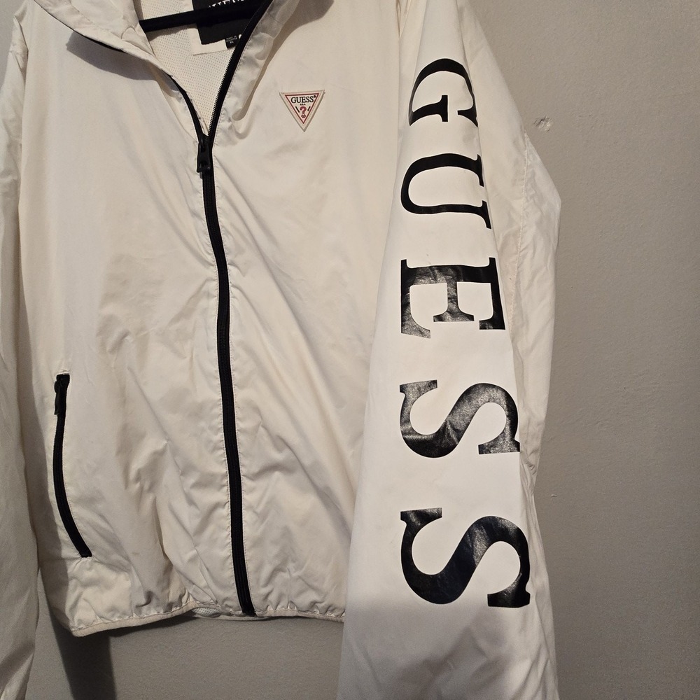 Guess Mens Windbreaker XLG White Logos Streetwear Skater Retro 90s Y2K Grunge - Picture 4 of 14